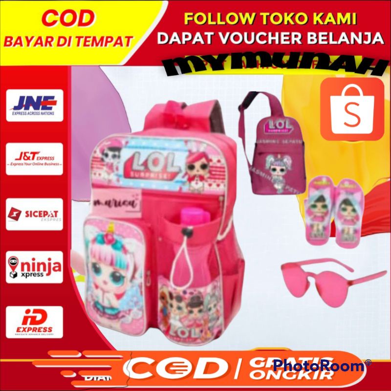 Paket lengkap 5in1 tas ransel anak perempuan/ransel LOL banyak bonus nya