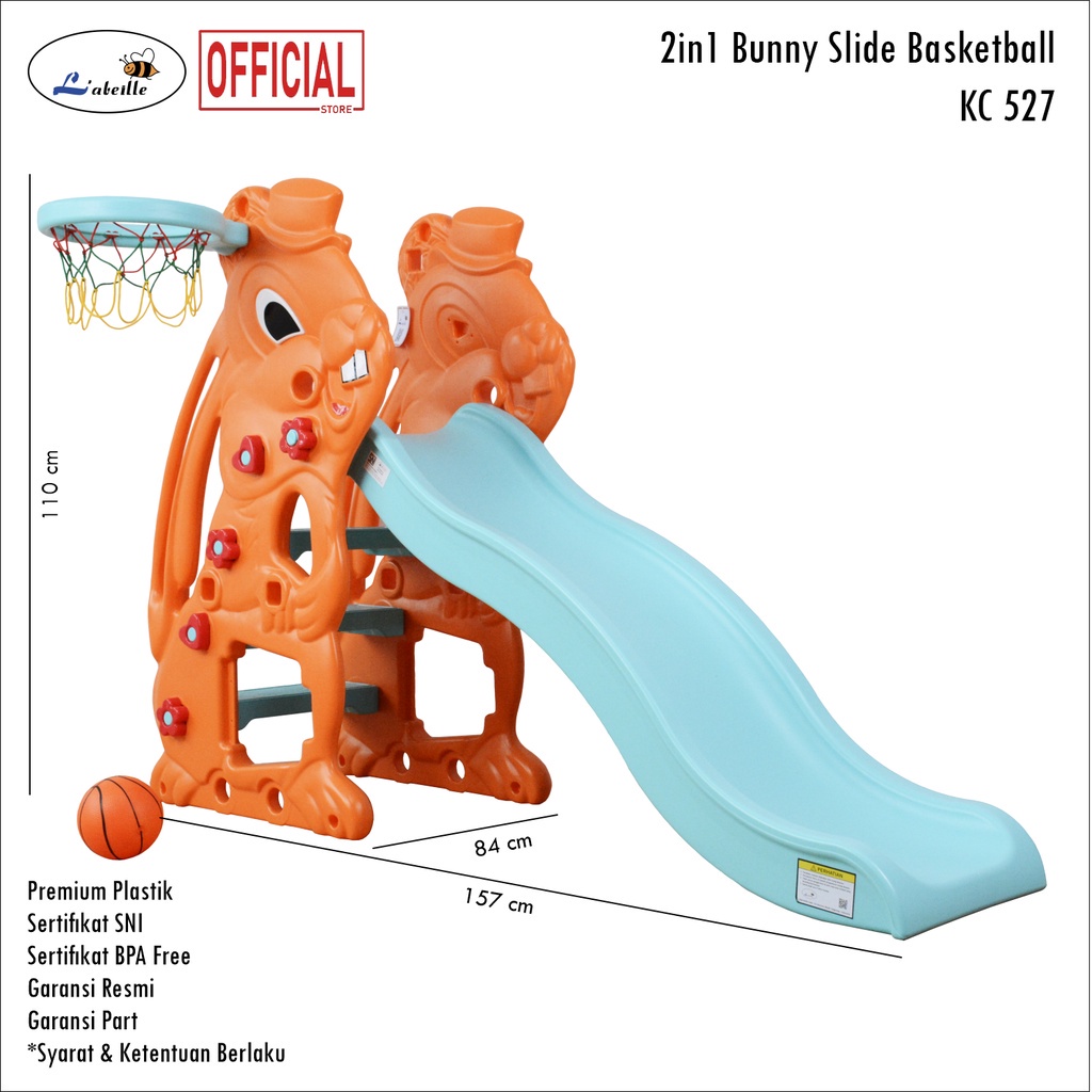 Makassar - Labeille KC 527 2in1 Slide Bunny Perosotan Anak + Ring Bola Basket Anak