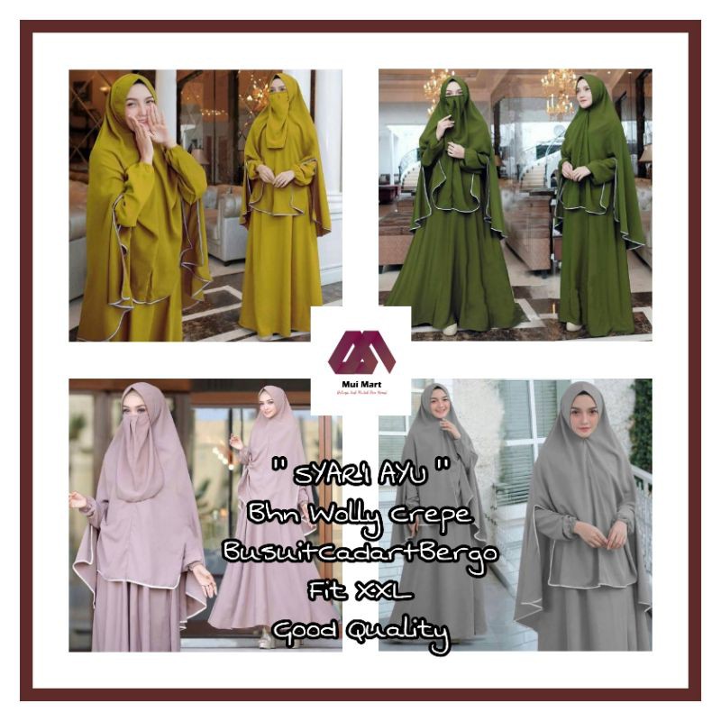 Gamis Syar'i Ayu Baju Muslim Syar'i Gamis Syar'i Wanita Dewasa Muat Sampai ukuran XXL+Bergo+Cadar