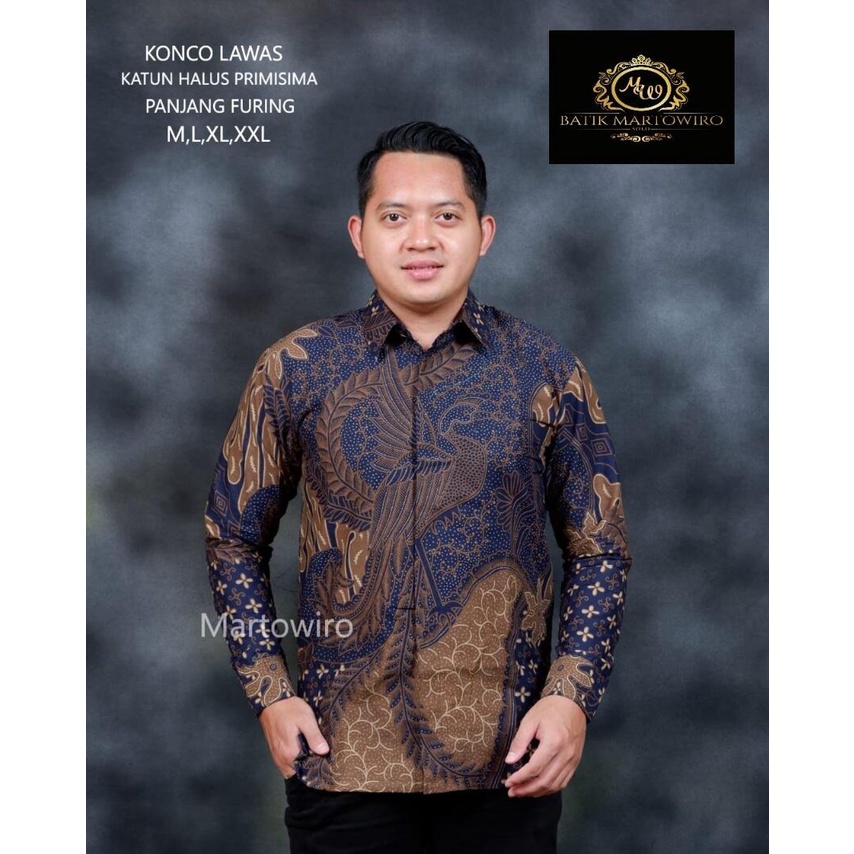 Kemeja batik lengan panjang warna biru tua / baju batik pria warna biru tua bahan katun halus lapis furing / kemeja batik terbaru 2022 warna biru tua / hem batik kencono biru