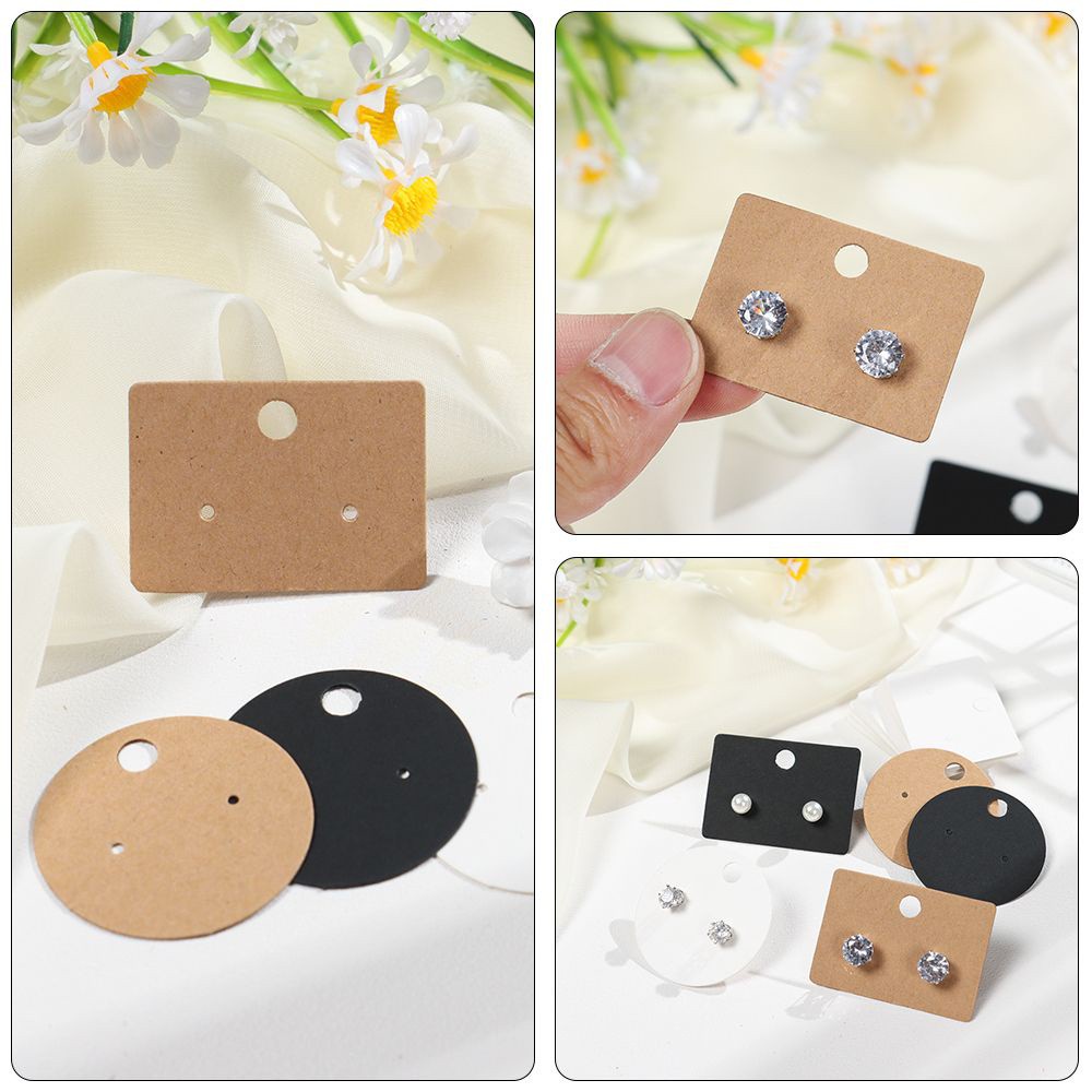 100 Pcs Kartu Label Holder Anting Kosong Bahan Kertas Kraft Warna Khaki Hitam Putih Diameter 4.5cm