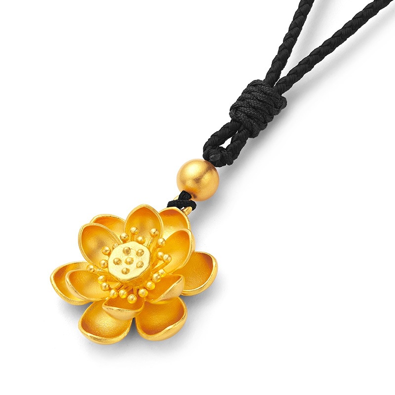 [Ready Stock]Stylish and Simple Personality Gold Plated Lotus Pendant Gold Necklace