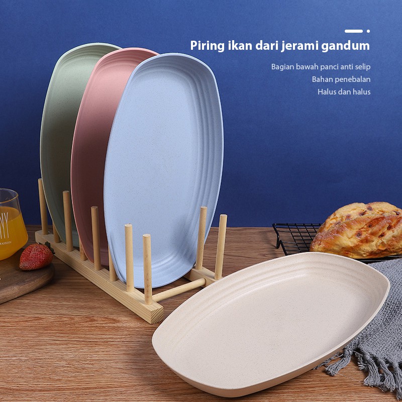 LCX 4IN1 Piring Jerami Gandum Set Piring Bentuk Oval Kotak Mix Warna Isi 4 Pcs Lonjong Dinner Plate