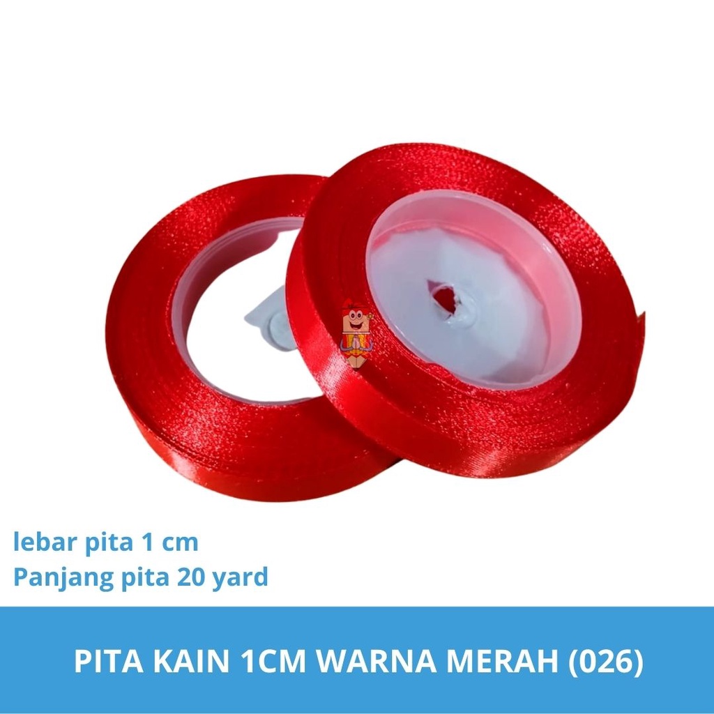 

Pita kain / pita kado / pita dekorasi 1 cm - merah polos