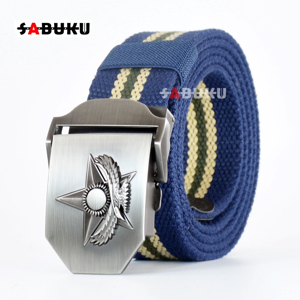 [S&amp;K] Ikat Pinggang Gesper Kanvas Sabuk Pria Kepala Besi Tactical Model Jepit Fashion Men Belt-SK156