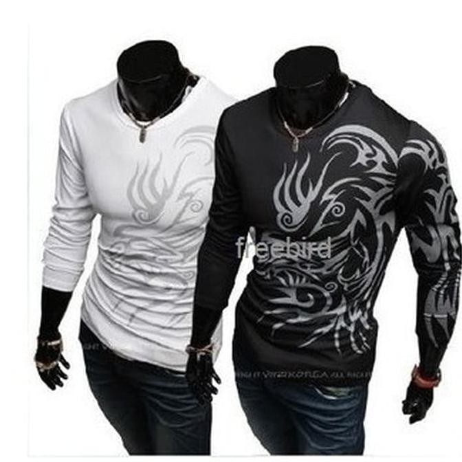 GROSIR KEMEJA ABG COWOK MURAH- KAOS T-SHIRT LENGAN PANJANG MOTIF TATO NAGA TOTEM ON SALE