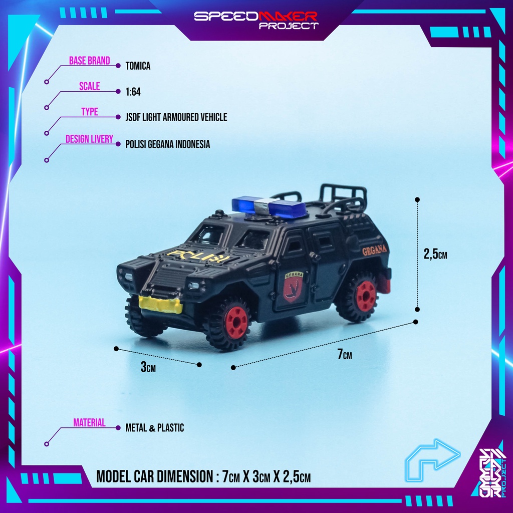 Tomica Custom JSDF Light Armoured Vehicle Polisi Indonesia Gegana Diecast Miniatur Replika Mobil 1:6