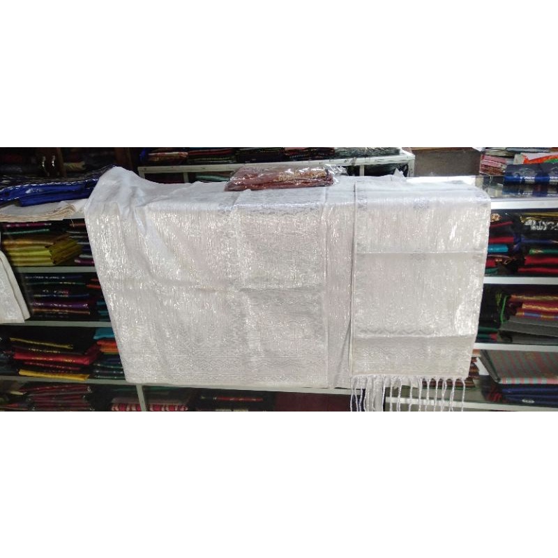 songket silungkang full kristal putih silver
