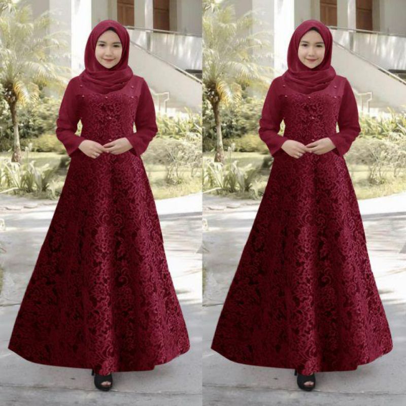 BAJU MAXI MAXY DRESS GAMIS WANITA PEREMPUAN MUSLIM BRUKAT BROKAT BUNGA IMPORT PREMIUM PESTA KONDANGA