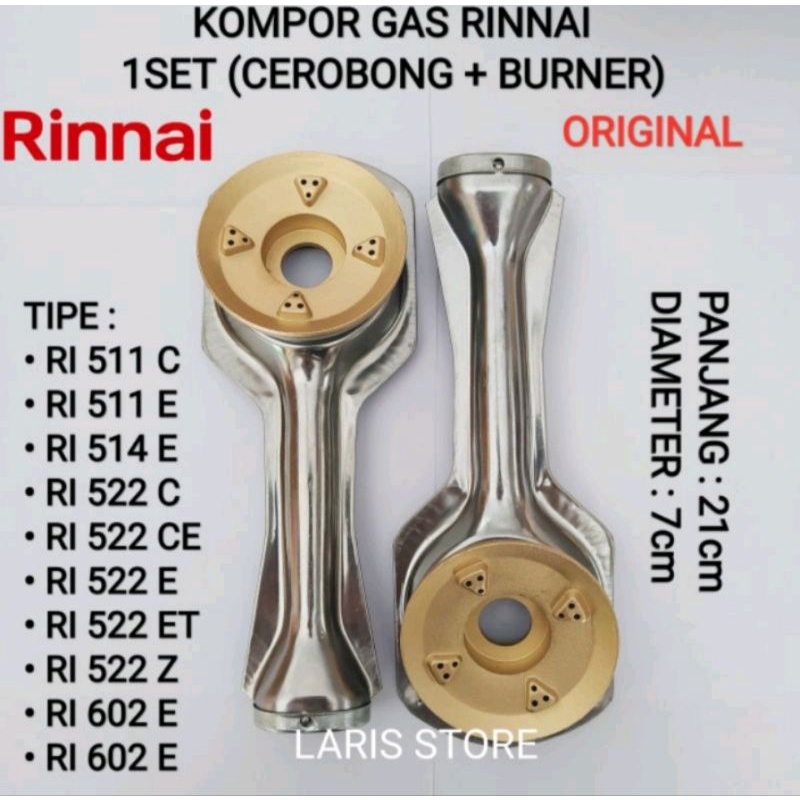 Cerobong + Burner Original Kecil 1set Kompor Gas Rinnai R1 511 C / R 511 E dan lainya