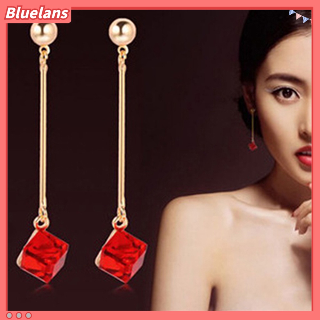 Bluelans 1 Pasang Anting Panjang Menjuntai Aksen Berlian Imitasi Untuk Wanita
