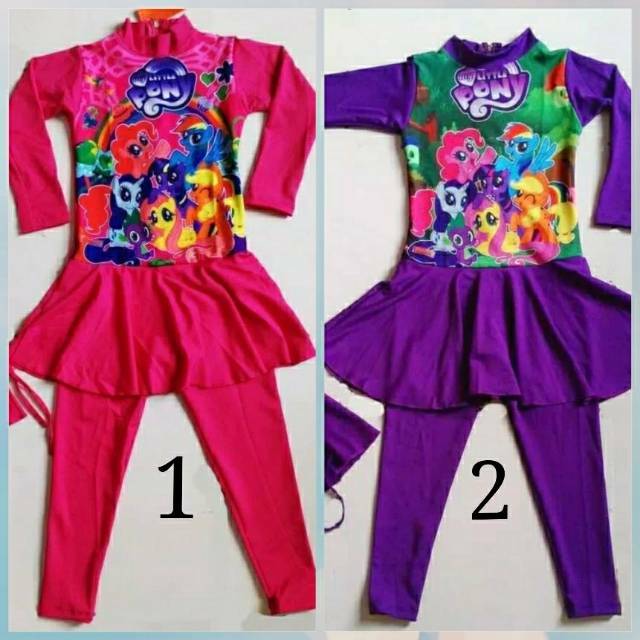 BAJU RENANG ANAK PEREMPUAN MUSLIM MUSLIMAH KUDA PONNY PINK/UNGU M-XL USIA 2-8 TAHUN