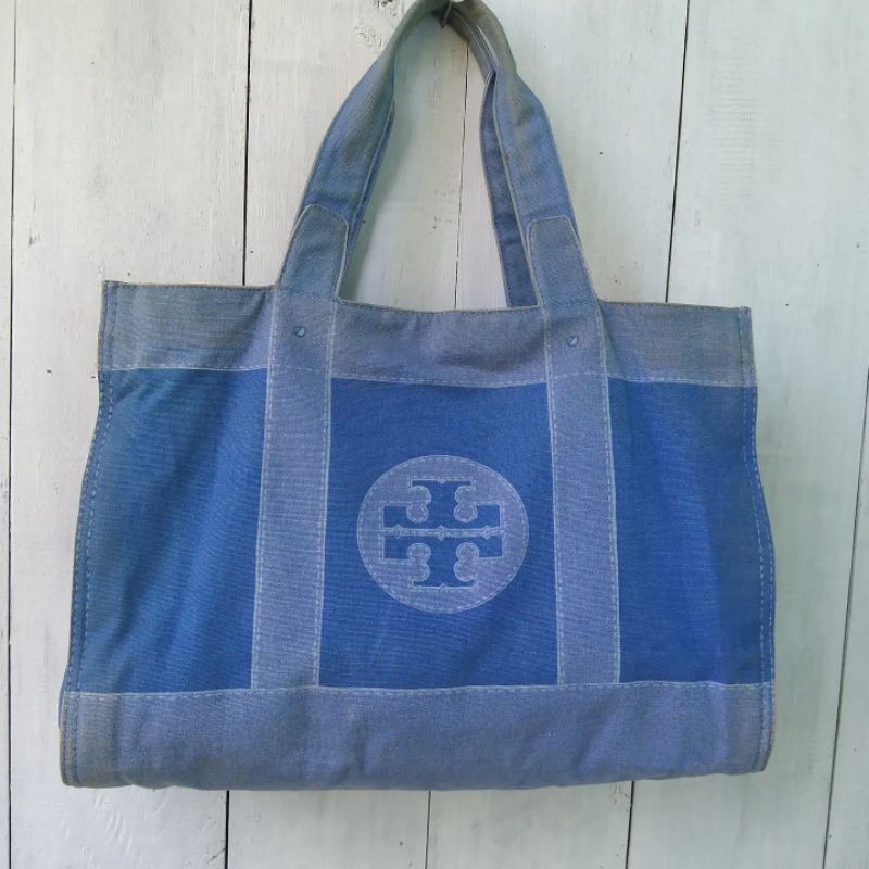 Tas TORY BURCH Authentic Tote bag Canvas Denim TB ella Preloved Second Original