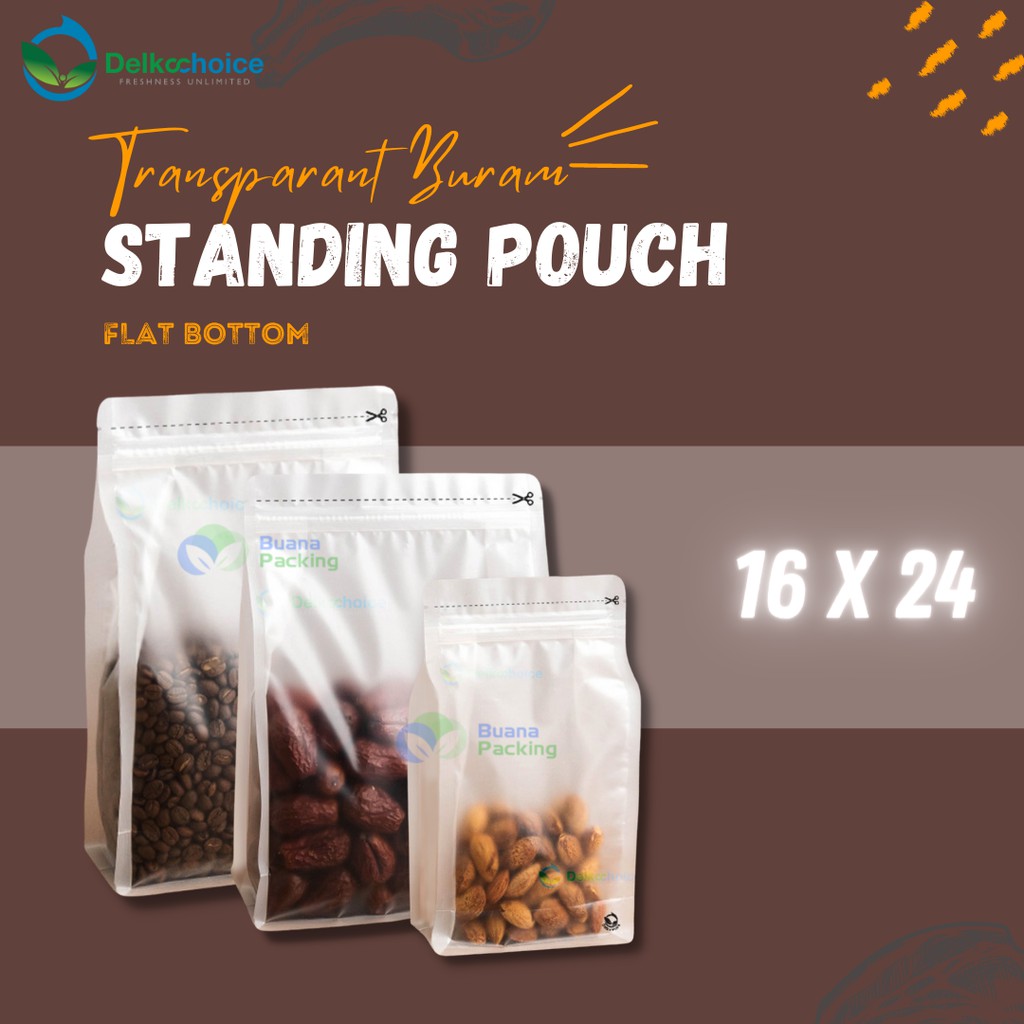 STANDING POUCH ZIPLOCK MATTE FLAT BOTTOM DELKOCHOICE 16X24