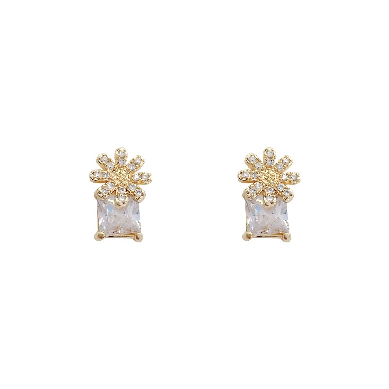 Shuling S925 silver needle Copper Plated Micro-inlaid Crystal Earrings Super Cute Zircon Flower Earrings Female Stud Earrings