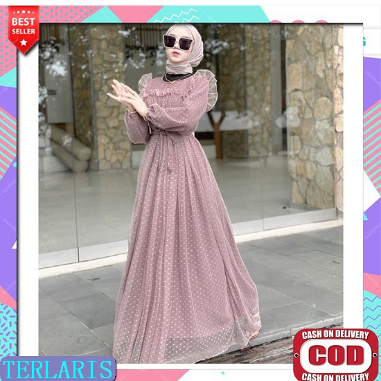 Baju Gamis Dress Brokat Brukat Pesta Umroh Kondangan Nikahan Bridesmaid Wanita Muslim Remaja Dewasa 