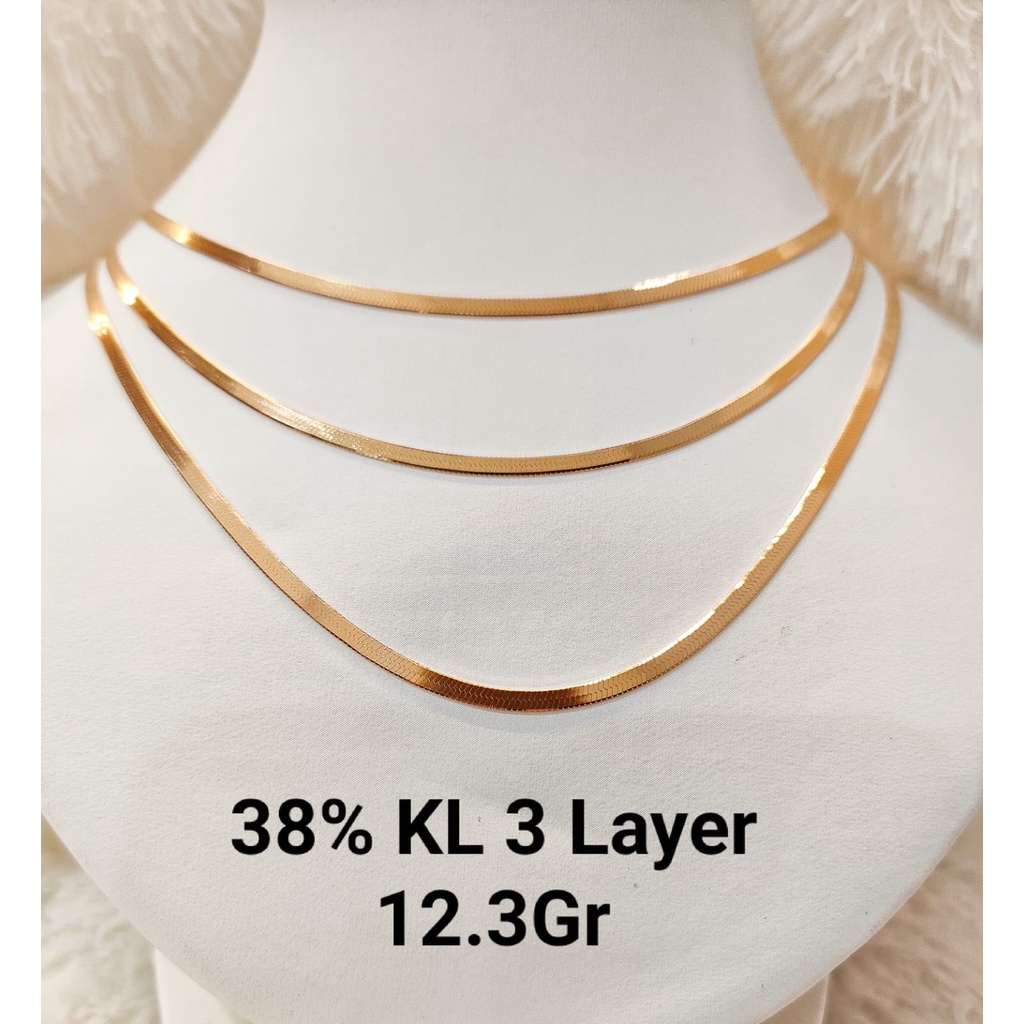 KALUNG 3 LAYER EMAS ASLI SUPER FLAT KADAR 375/8K HWT GOLD