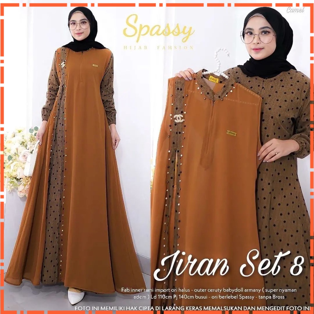 Rizkuna Gamis Terbaru Jiran Set 8 2in1 Gamis + Outher Bahan Rami IMPORT mix Ceruty Premium ADRHB21