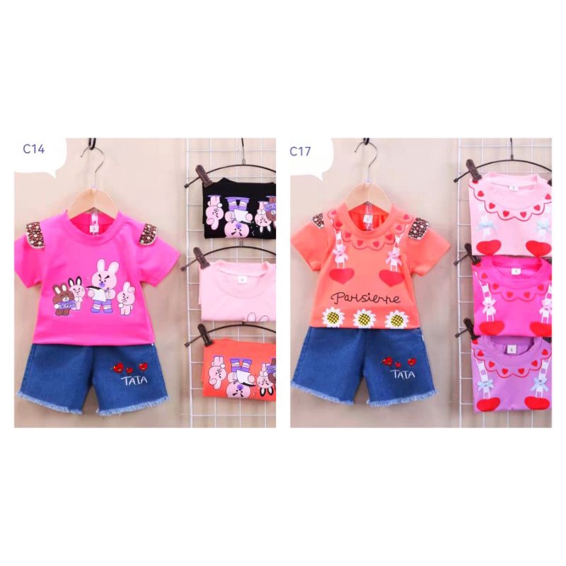 Setelan celana pendek anak cewek import 0-4 tahun / Setelan hotpant rawis anak perempuan  import 0-4 tahun / Baju anak import / Pakaian anak import  uisa 0-4Tahun