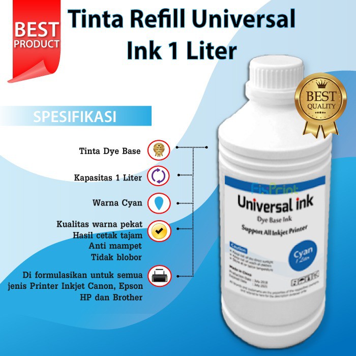 Tinta Epson 1 Liter Refill Printer L1110 L3100 L3110 L3150 L4150 L4160 L5190 L6160 L6170 L6190