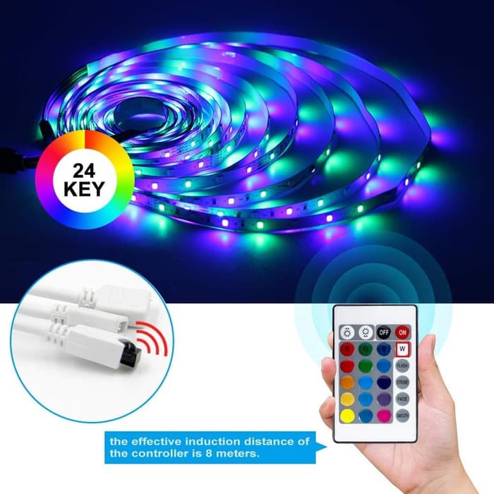 Lampu LED STRIP RGB REMOTE 5m + ADAPTOR+MODUL Complete Lengkap