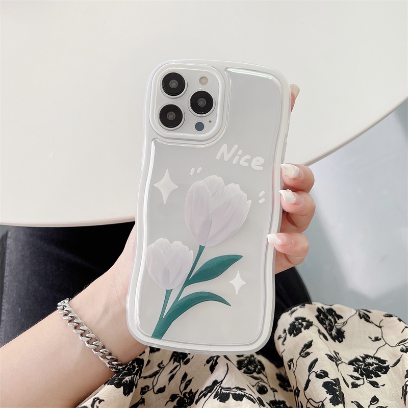 Case Bahan tpu Silikon Motif Bunga Tulip Beruang Untuk Iphone 11 12 13PROMAX X XS XR XSMAX 6 7 8 plus