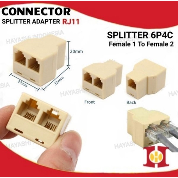 Sambungan Splitter ADSL Socket Soket Paralel Telepon Telpon RJ11 6P4C - 5pcs