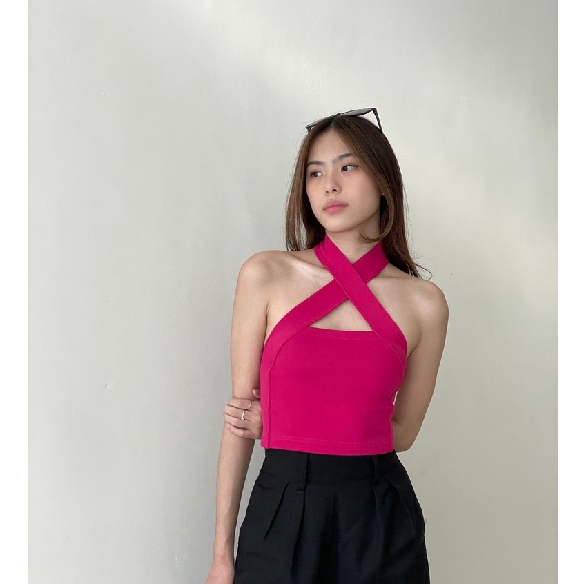 Jennie Cross Top —— Ocha Wear | Knit Crop Top | Atasan Rajut Wanita | Tank top Camisole Murah Berkualitas