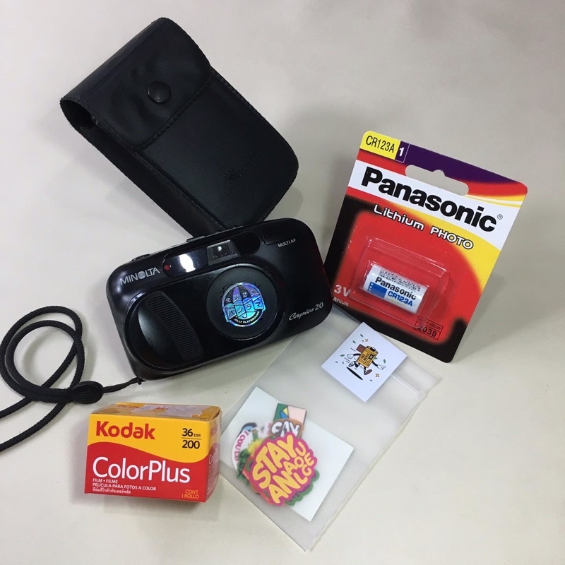 kamera analog 35mm MINOLTA CAPIOS 20 normal bonus kodak colorplus 200, baterai, stiker