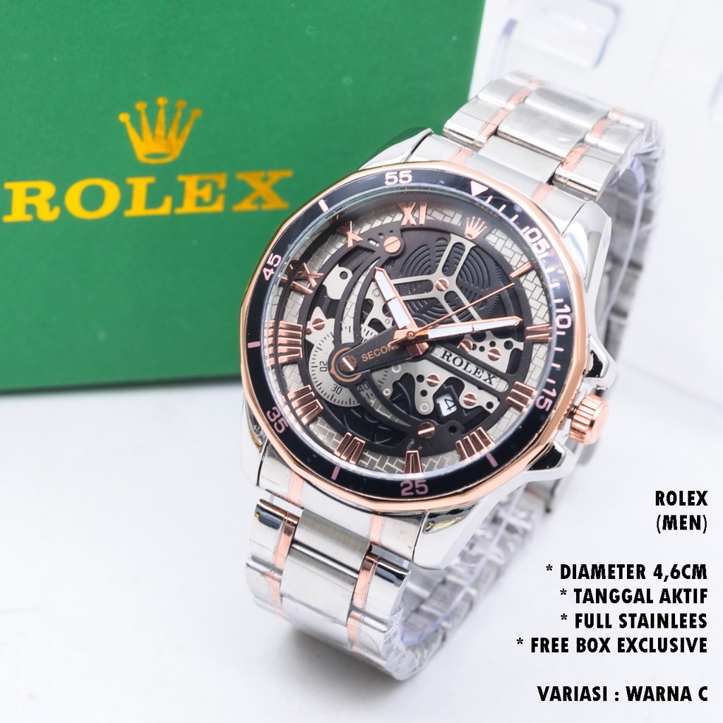 (FREE BOX) JAM TANGAN PRIA FASHION RANTAI BODY BULAT TANGGAL AKTIF