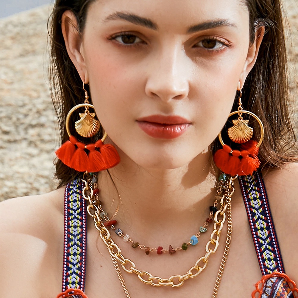 Hu Hu Hu Hu Hu Alat Bantu Pasang Kacamata♡ Anting Kait Gantung Statement Wanita Desain Lingkaranrumbai Gaya Bohemian Untuk Hadiah