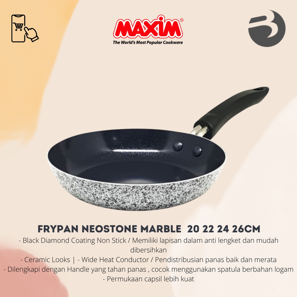 MAXIM FRYPAN ANTI LENGKET Neostone Marble Keramik PAN 20 22 24 26cm