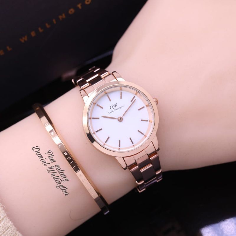 JAM TANGAN WANITA DW PETITE PREMIUM RANTAI FREE GELANG DW || DIAMETER 3 CM || COD