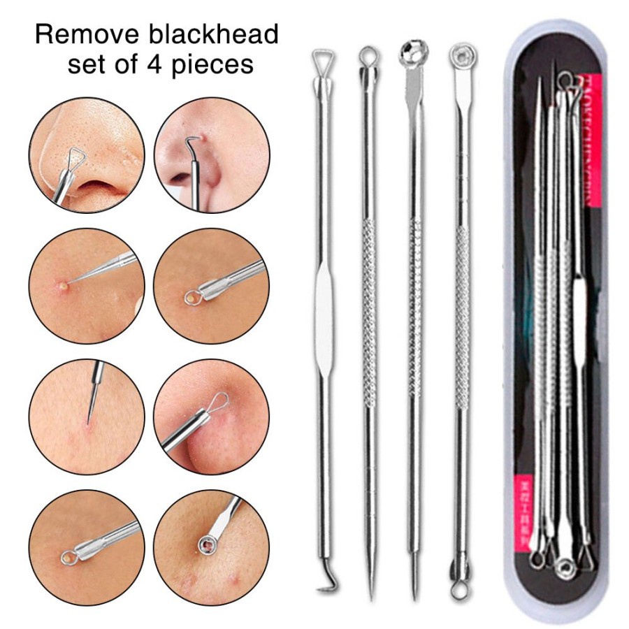 Alat Pinset Facial Pencetan Jerawat Komedo Acne Removal Remover 4Pcs