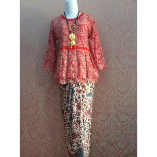kebaya kutubaru modern atasan brukat brokat merah