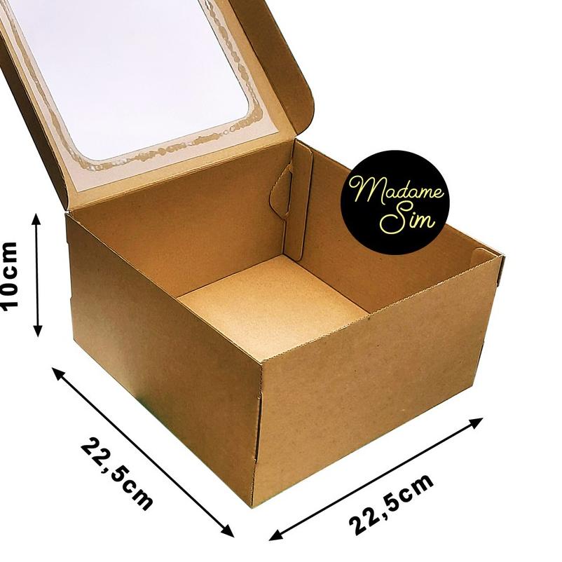 

☀ KOTAK KUE - CAKE BOX 22 x 22 x 10 CM - COKLAT + JENDELA (ISI 10 PCS) ➩