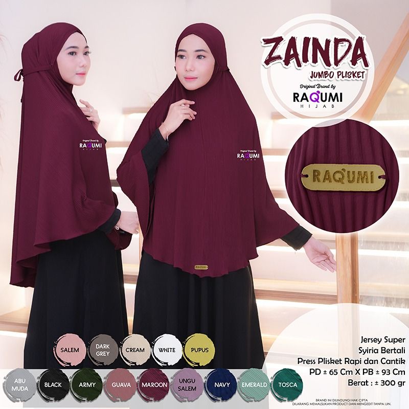 Bergo ZAINDA Jumbo Plisket Ori RAQUMI Hijab-3