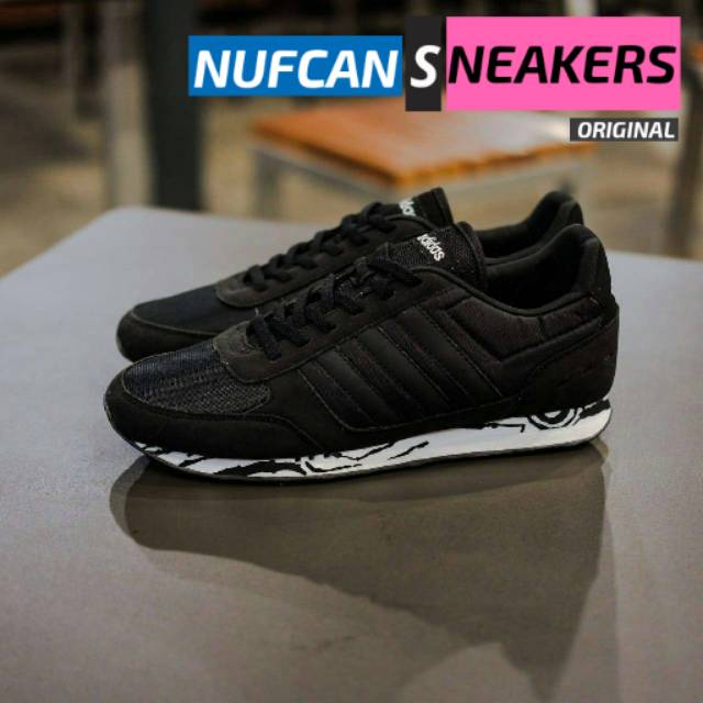 SEPATU COWOK ADIDAS ORIGINAL ADIDAS NEO CITY RACER  BLACK GRAPHIC 100% ORI BNWB BERKUALITAS