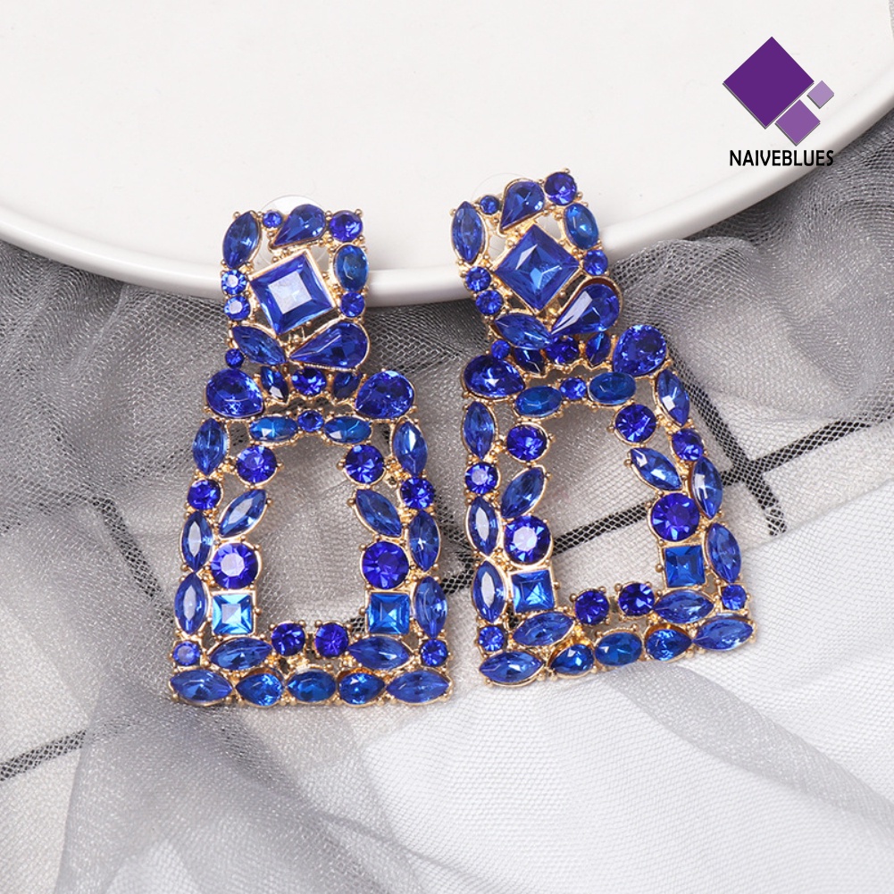 Anting Stud Berlian Imitasi Model Hollow Out Geometris Untuk Wanita