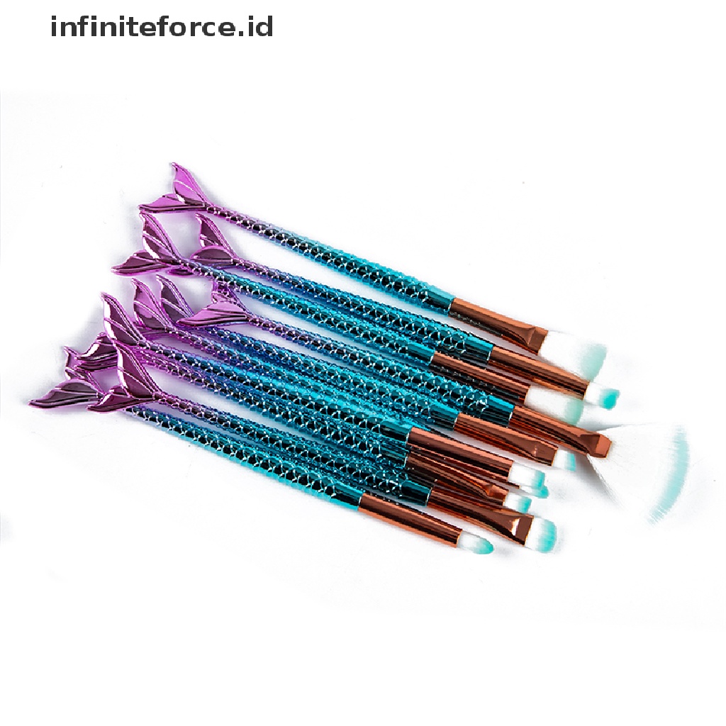 Infiniteforce.id 10pcs / Set Brush Foundation / Alis / Eyeliner Bentuk Mermaid Untuk Makeup / Kosmetik Wanita