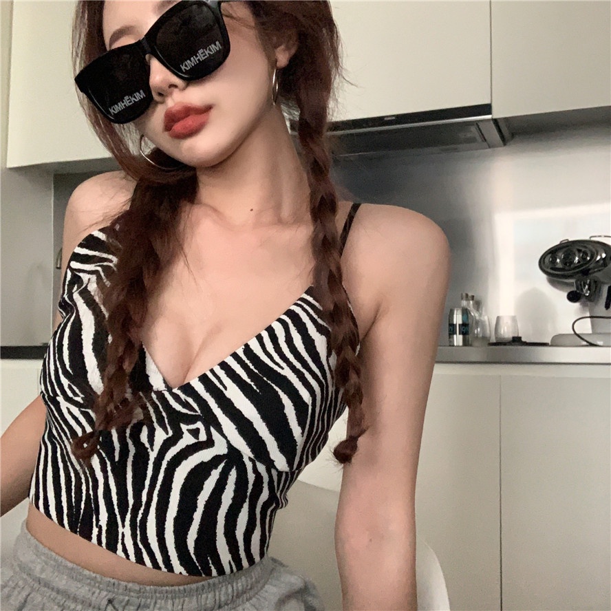 Rajut Kamisol Korean Style Zebra Knit Tank Top Bra Crop Top