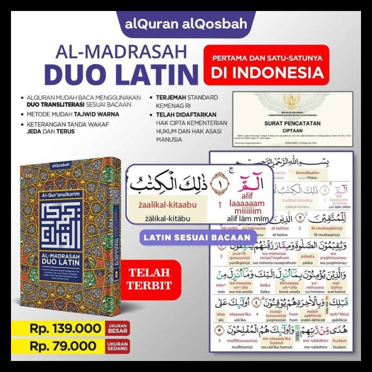 Buku Religi/Buku Spiritual Alquran Al Qosbah Al Madrasah Duo Latin A4/Alquran Belajar Terjemah