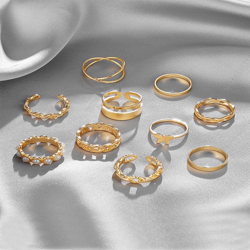 10 Pcs/Set Cincin,Korea Salib ,Mutiara Kupu,Fashion Aksesoris Wanita Elegan