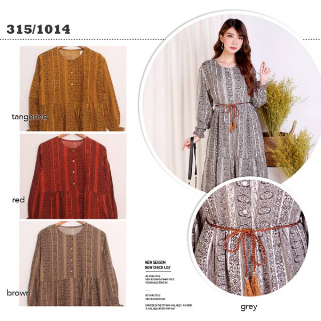 Long tunik free belt motif daun garis