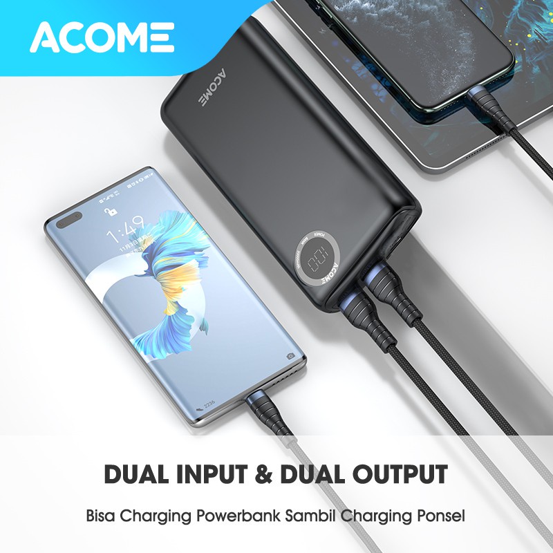 ACOME POWERBANK 20000mAh FAST CHARGING LED DISPLAY DUAL INPUT &amp; OUTPUT GARANSI RESMI 18 BULAN AP202