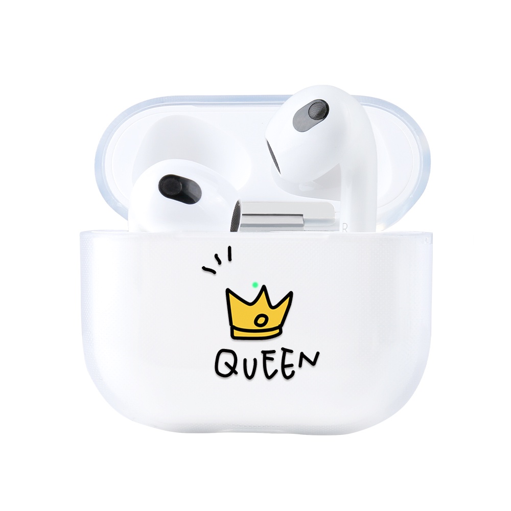 Casing Silikon Motif Kartun Mahkota Raja / Ratu / Ratu Untuk Simpan Earphone Wireless Bluetooth Apple AirPods 1 / 2 / 3