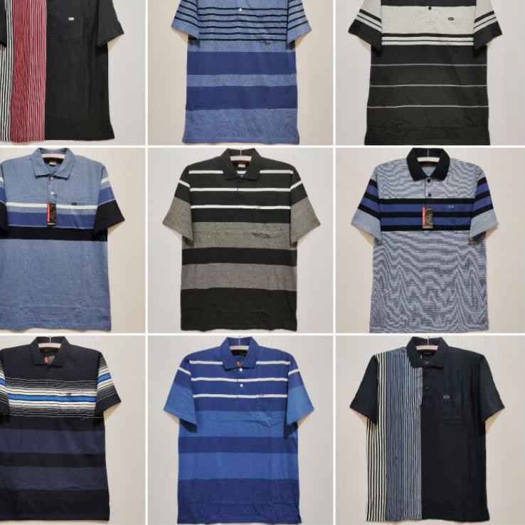 ♥ Kaos kerah stripe kerah salur saku pria dewasa 100% cotton OCEAN BEACH size M L XL ☺