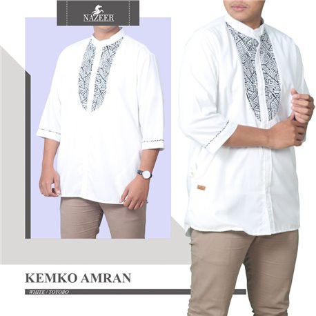 Nazeer Kemko Amran White Kemeja Koko Pria Dewasa Kurta Qurta Pakistan Toyobo Mix Batik Murah
