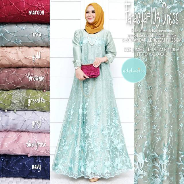 Farasya jumbo #101-108dress kombinasi velvet tebal premiun dg tile by edelweiss