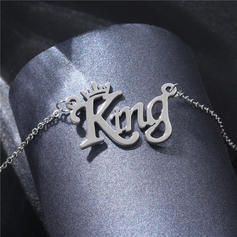 Hipster hip hop stainless steel kalung mengkilap liontin RAJA surat kepribadian fashion merek klavik